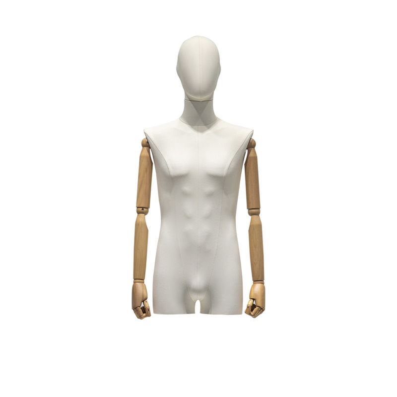 A male half body Mannequin used for displaying natural body curves in store windows