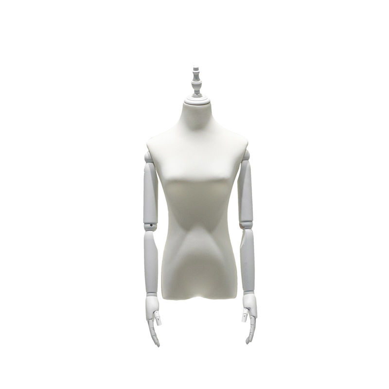 Cotton half body female manikin with arms and special head cover displayed in the display cabinet